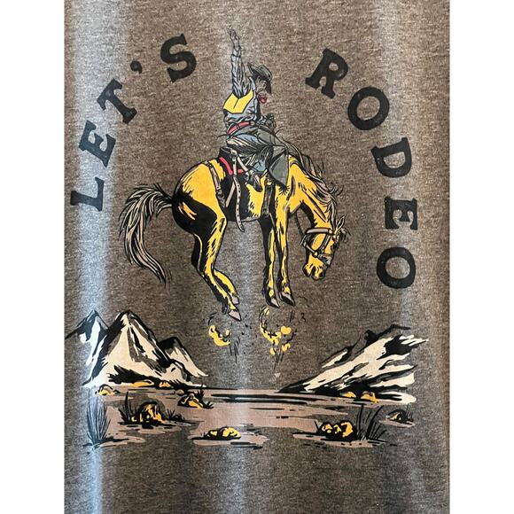 Montana Scene Let's Rodeo Cropped Cotten Tee, Size XL, Western T-Shirt, NEW - Picture 2 of 4